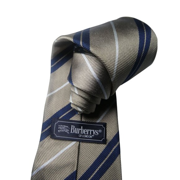 Vintage Burberrys Gold and Blue 100% Silk Repp Tie‎ - Picture 1 of 6